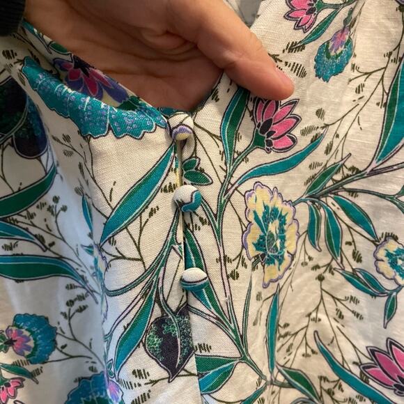 LOFT XXL Linen floral boho midi dress puff sleeve Cottagecore prairie - Picture 6 of 10